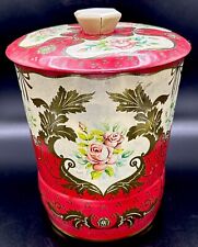 Vintage George W. Horner & Co. Floral Red Gold Tin Metal Lid Container Canister. picture