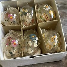 Vintage Glass Easter Egg Ornaments In Original Box Set Of 6 Hand painted  picture