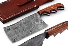 Handmade Cleaver Knife - Custom Damascus Steel Chef Knife W/Sheath Wood Handle picture