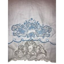 Set Of 2 Vintage Table Dresser Scarf Lace & Embroidery BLUE & WHITE  10.5x15.5 picture