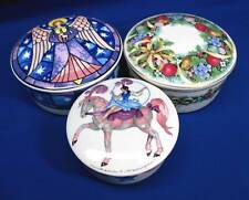THREE ROUND  PORCELAIN LIDDED BOXES 2 MIKASA 1 VILLEROY & BOCH CHRISTMAS picture