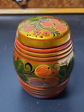 Vintage Russian Khokhloma Style Lacquered Barrel Tea Caddy with Lid picture