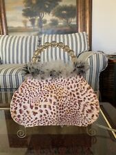 Leopard Print Purse Lamp with Beaded Handle and Feathers picture