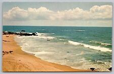 Shoreline Oceanfront Beach Coastline Ocean Waves Plastichrome Vintage Postcard picture