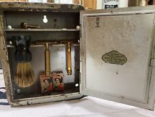 Safety Razor Cabinet With 3 Antique Razors, Blades And Shaving Cream Brush picture