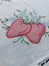Vintage strawberry tablecloth Hand embroidered and appliquéd  crocheted edge picture