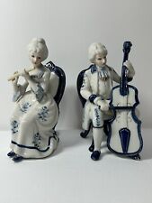 Vintage Cobalt Blue Colonial Figurines Playing Instruments picture