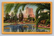 c1936 Linen Postcard Los Angeles CA California Elks Club from GD MacArthur Park picture