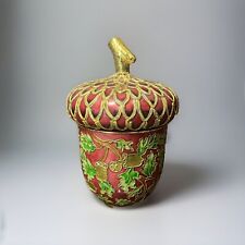 Vintage Collectible Cloisonne Red, Green Enamel Acorn Shaped Trinket Box  picture