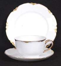 3Pc Vintage HUTSCHENREUTHER SELB L.H.S. White & Gold BREAD PLATE Cup & Saucer picture