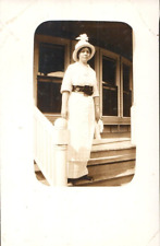Postcard RPPC Real Photo Young Woman Posing With Pretty Hat AZO ca 1904-1918 picture