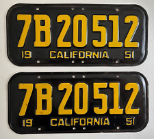 1951 California License Plate PAIR Original Glossy Ford Chevy Dodge DMV CLEAR picture