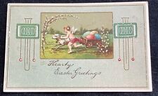 Vintage PFB  Easter Embossed 1908 Postcard Angel Sheep Lamb Cart picture