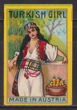 Old Glazed matchbox label Austria, Turkish Girl picture