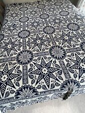 Antique Navy Blue and Cream Jacquard Bed Coverlet 1851 YY907 picture