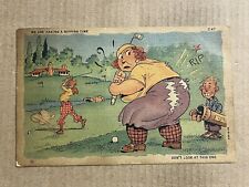 Postcard Comic Humor Fat Woman Golfer Ripping Pants Time Golf Course picture