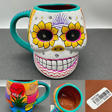 Taza Mug Cancun Mexico  Day of the Dead  Skull  Cup Art Pottery Floral Souvenir picture