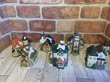 6pc Miniature Ceramic Christmas Village Great For Train Set Ups As Well 3.5-4.5” picture