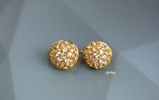 Vintage Swarovski Marked Swan Stud Earrings Button Petite Crystal Pave picture