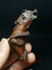 Japanese boxwood hand carved Dragon statue netsuke table deco old collectable picture