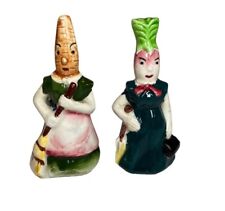 Vintage Anthropomorphic Veggie Head Ladies Salt & Pepper Shakers Carrot Turnip picture