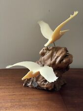 Vintage John Perry Sculpture Burl Wood Birds Pelican Beachy Ocean Office Decor picture