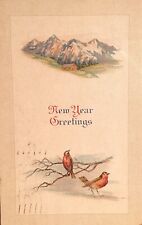 1917 New Years Greetings Postcard, Mountain & Robins Postcard. #-1264 picture