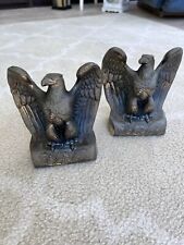 Lot Of Two Vintage 6” Brass Pair of American Bald Eagle Bookends w/ Oak Leaves picture