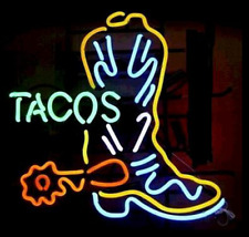 New Tacos Boot Cowboy Neon Light Sign 24