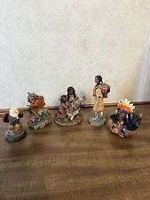 Set of 5 Native Americans Eagle Figurines 4”-6” Mother W/ Baby, Child / Wolves picture