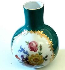 Rare Vintage Elios H F Peint Main Porcelain Hand Painted Floral Vase - Green picture