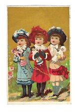 c1890 Victorian Stock Trade Card Trois Petites Mamans, Girls & Dolls picture