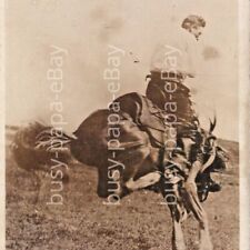 Vintage 1900s RPPC Giles Essex On Outlaw Horse Bronco Cowboy Western Postcard picture