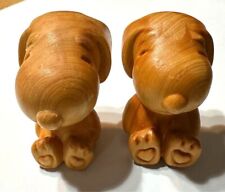Snoopy wood carving set of 2 wooden figures, ornaments, hearts, paws picture
