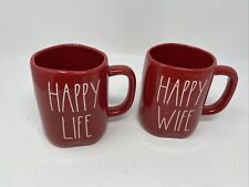 Rae Dunn Red Ceramic Happy Life, Happy Wife Mug Set Of 2 AA02B14007 picture