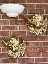 Set of 2 Gold Cherub Angel Heads with Wings Wall Decor Hangings Hotel Regency picture