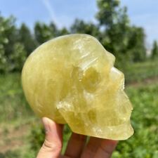2.46LB Natural Citrine Quartz Skull Hand Carved Crystal Reiki Skull Gem picture