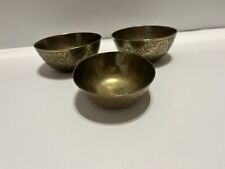 3 Vintage Small Solid Brass Trinket Bowl Chinese Carved Etched picture