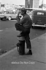 1960's Film NEGATIVE Street View - Man w Foot on Hydrant Watching Traffic Boston picture