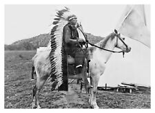 CHIEF QUANAH PARKER NATIVE AMERICAN LEADER ON HORSEBACK 5X7 B&W PHOTO picture