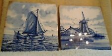 2 Vintage Delft Blue & White Tiles Sailboat and Light House 6 x 6 Inches Marked picture