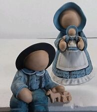 Amish Ceramic Figurine Set Girl & Boy Holding Toys Shelf Sitters Hand-painted picture