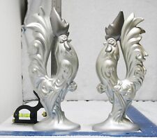 Vintage Arnel’s Ceramic Roosters Pair In Grey And Silver Tones picture