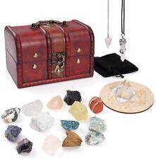 14/18PCS  Crystals and Healing Stone Gift Set Retro Cute Wooden Box for Beginner picture