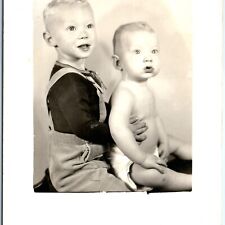 c1940s Handsome Little Boys RPPC Cool Manly Baby Real Photo PC Erik & Eddie A185 picture
