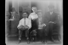 Antique 4x5 Inch Plate Glass Negative Of Men And Woman Sitting Outside E40 picture
