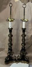 Large Pair of Antique Leather & Giltwood Baluster Table Lamps picture
