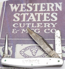 Antique Pre-WWII WESTERN STATES Premium Stock Knife Engraved Aluminum Handles picture