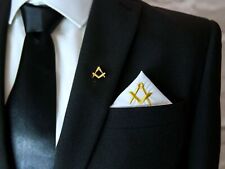 Masonic Plain White Pocket Square with Gold embroidered Freemasons S&C picture