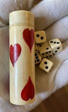 Antique Hand Carved Painted Gambling Dice Box Holder + 6 Dice picture